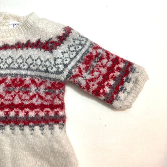 Gap Baby Newborn White Red Fair Isle Wool Button Cozy Winter One Piece Outfit - Picture 5 of 9